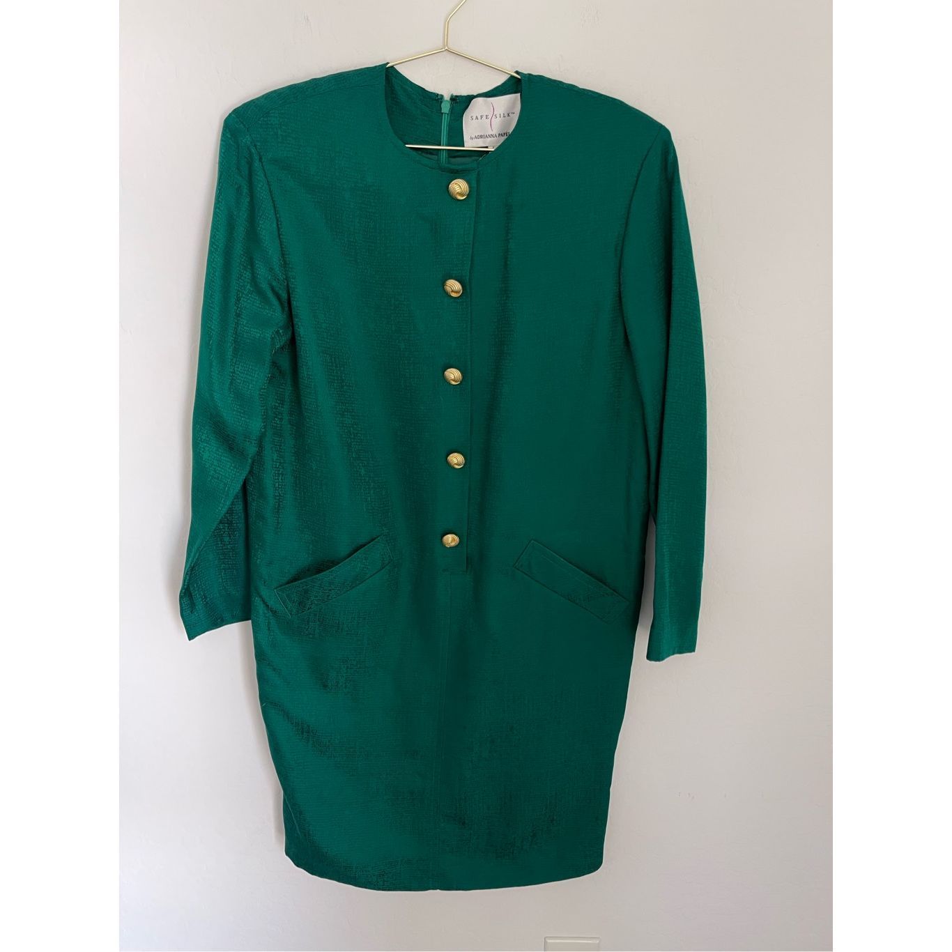 Adrianna Papell Vintage Emerald Green Silk Dress Size 6